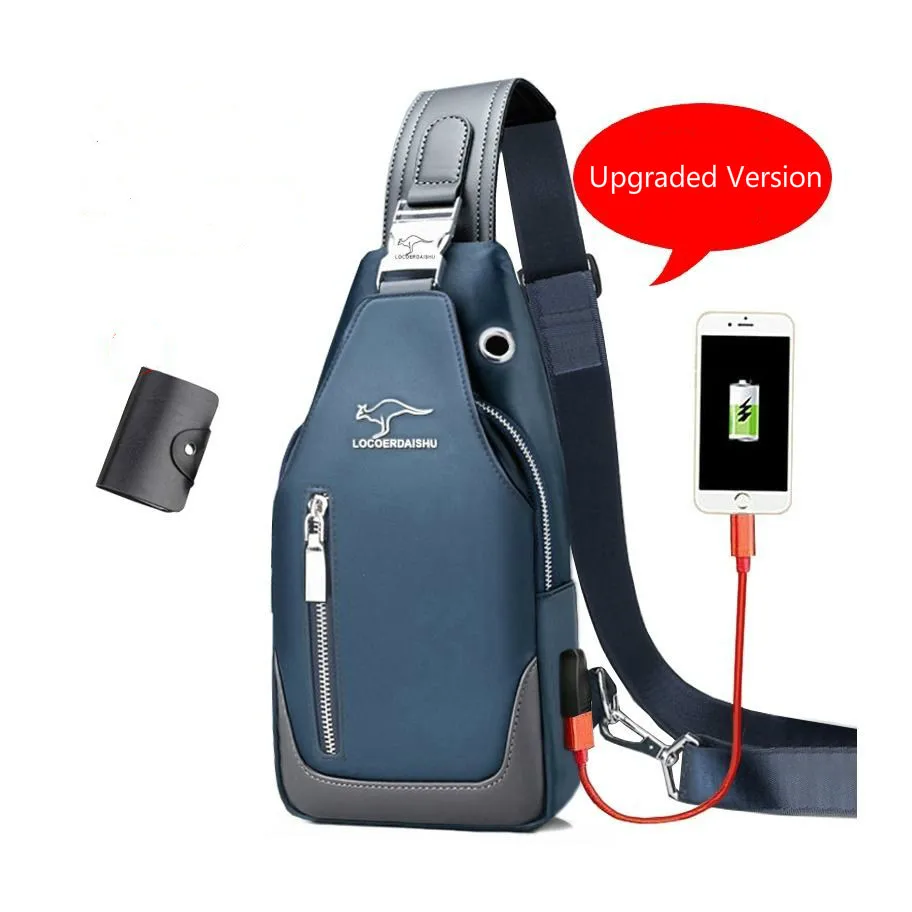 Men's Messenger Bag Shoulder Oxford Cloth Chest Bags Crossbody Casual Messenger Bags Man USB Charging Multifunction Handbag