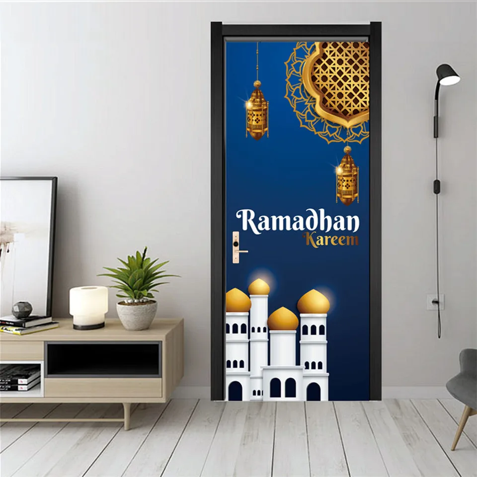Muslim New Year Door Sticker Peel and Stick Wallpaper Waterproof Poster Iftar Wall Art Mural Decals Home Decor autocollant porte