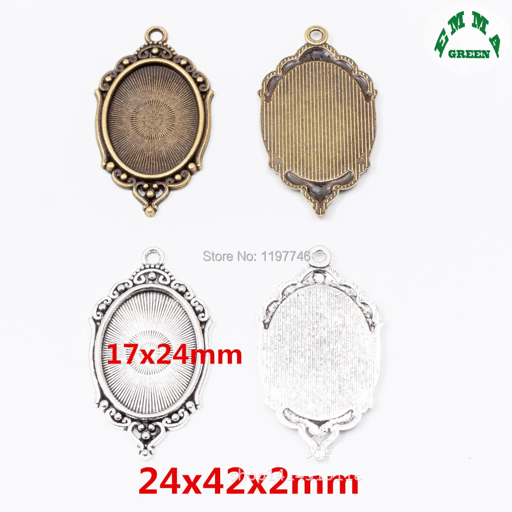 

Base Charms Silver Vintage Base Pendant Oval Cameo Base Tray 10pcs fit 17*24mm Cabochon Base Setting for DIY Jewelry Making