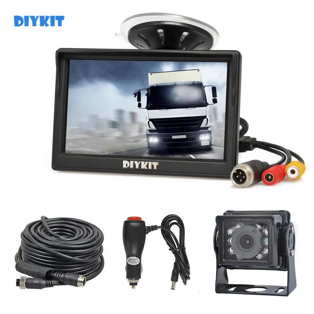 

DIYKIT 5inch Reverse Car Monitor HD Waterproof IR Night Vision Backup Bus Truck CCD Rear View Camera free Car Charger