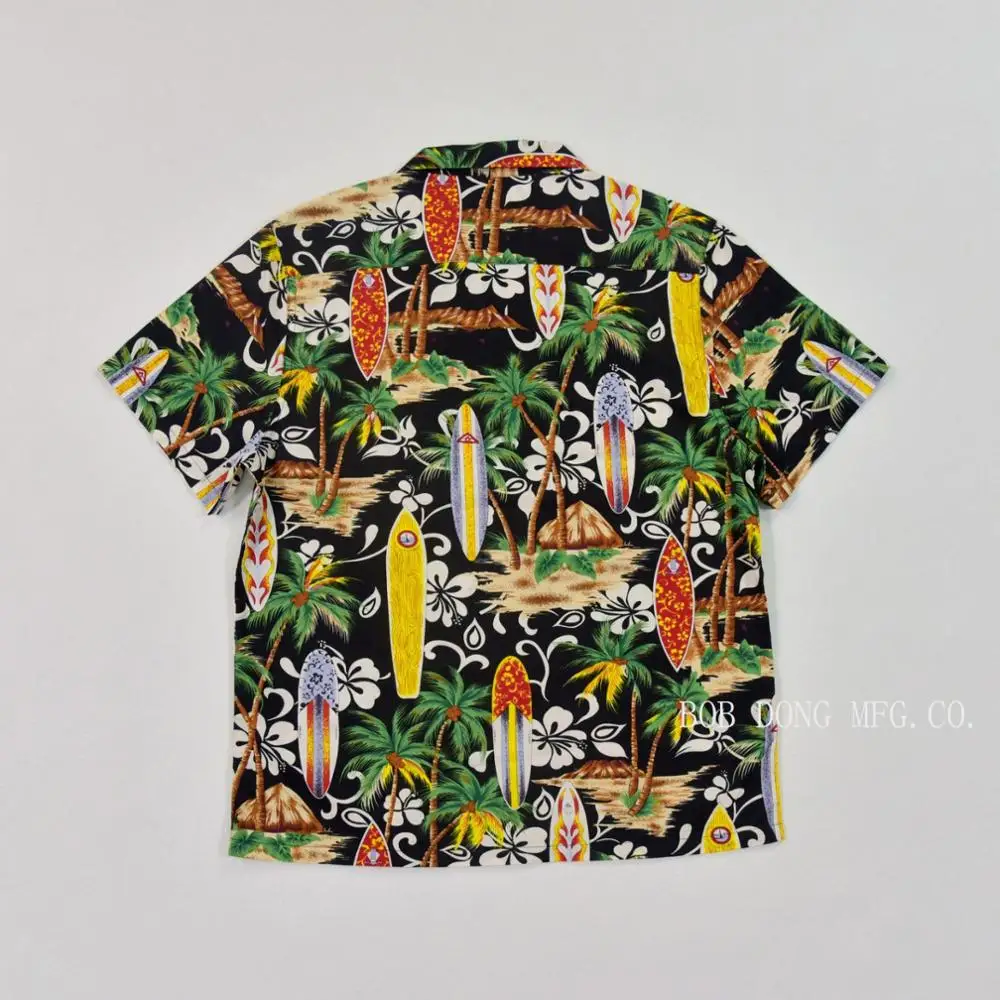 BOB DONG Surfboard Hawaiian Shirts For Men Tropical 100% Cotton Short Sleeve Tee