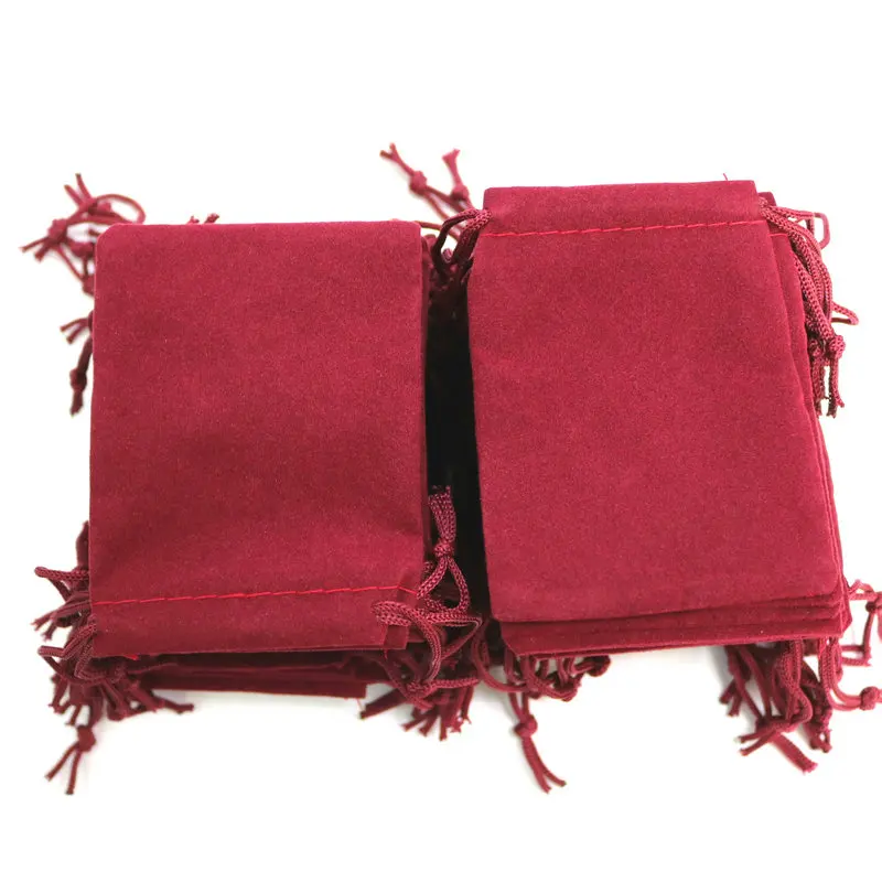 Sacchetti regalo di Natale/matrimonio con coulisse in velluto da 100 pezzi 7x9 cm Rosso scuro all'ingrosso