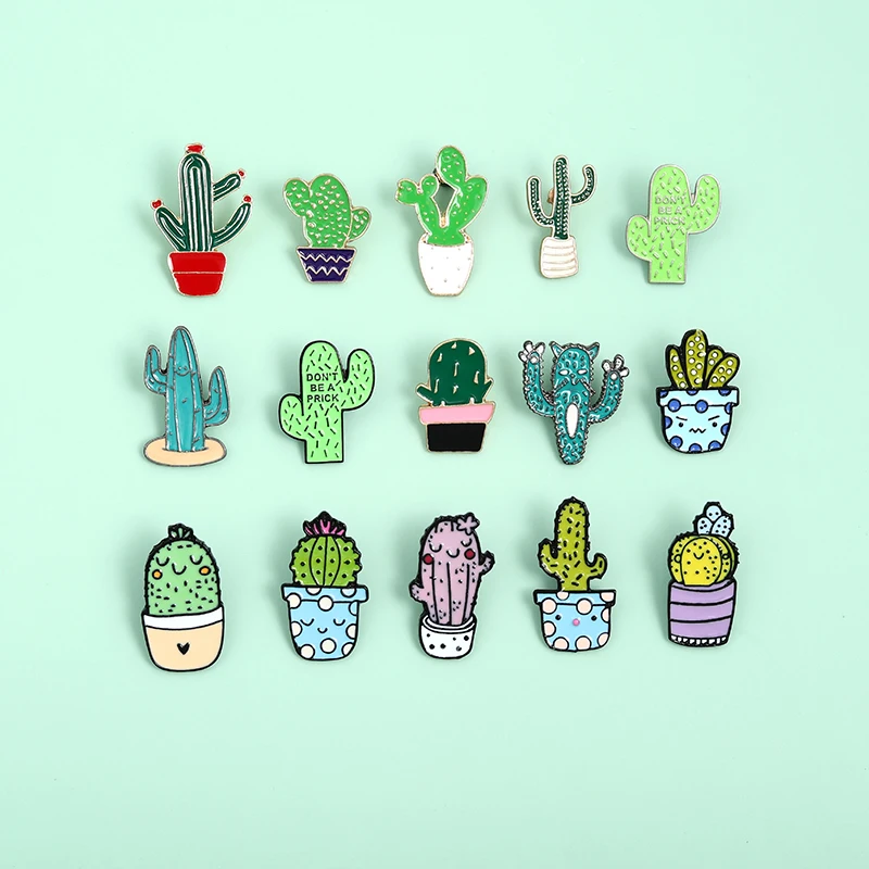 Cute Accessory Set Cartoon Plant Enamel Pin Colorful Cactus Chlorophytum Potted Brooches Badges Denim Lapel Jewelry Wholesale