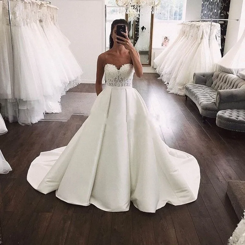 

ANGELSBRIDEP Sweetheart Ball Gown Wedding Dresses Vestido De Noiva Luxury Appliques Court Train Formal Wedding Bride Dress