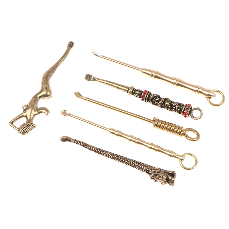 1pc Ear Spoons Retro Brass Dragon Portable Ear Cleaning Tool Ear Pick Ear Wax Remover Curette Cleaner Keychain Pendants