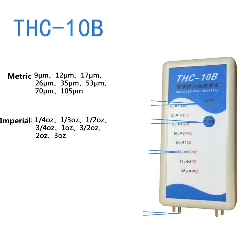 Instrumento de medición de espesor de lámina de cobre PCB, THC-10B, laminado revestido, clasificación CCL FPC 1/4oz-3oz, sonda fija Flexible