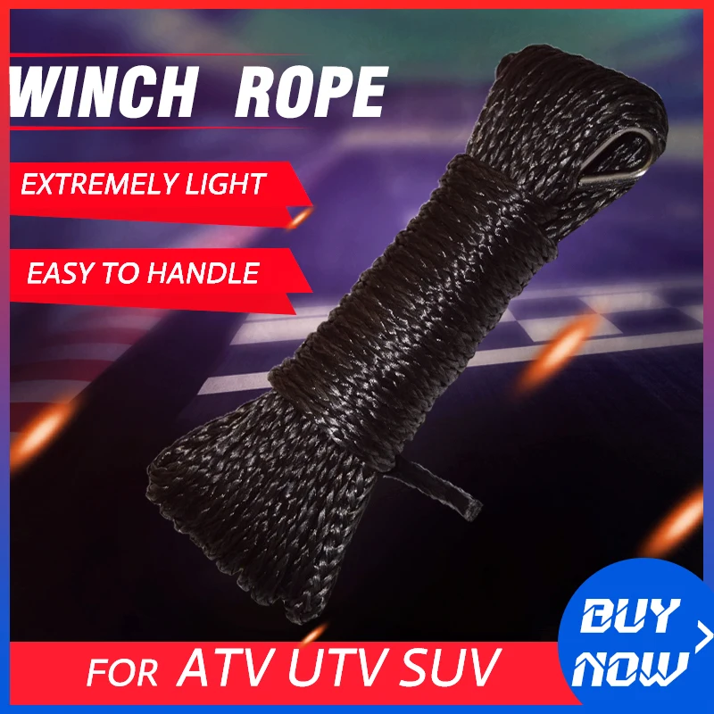 

Black 1/4"*50ft Synthetic Winch Rope, ATV Winch Line,Kevlar Winch Cable,Winch Rope 6mm