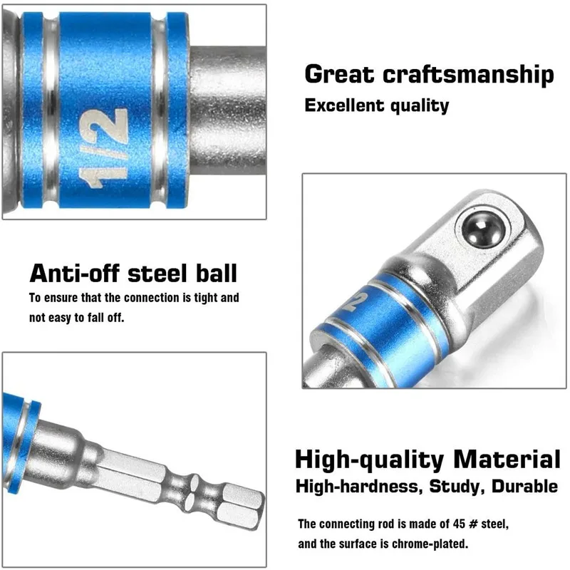 3pcs broca soquete adaptador conversor para motorista de impacto com hex haste para soquete quadrado broca bits barra extensão conjunto 1/2 3/8 1/4