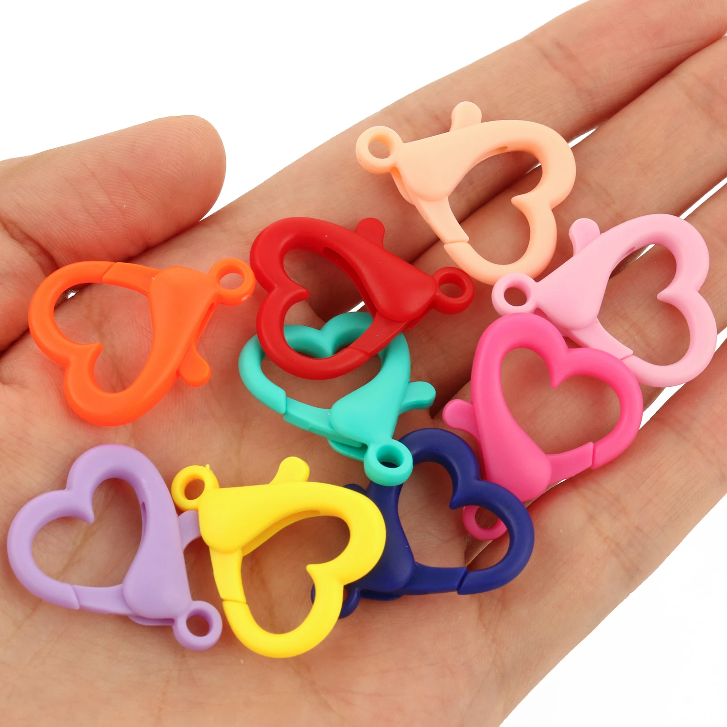 Mixed Color Love Heart Shape Acrylic Lobster Clasp Plastic Hooks Key Chain For Jewelry Making DIY Charms Bracelets Accessories