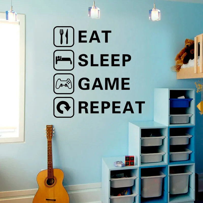 EAT SLEEP GAME Trilogy Wall Stickers For Boy Room Living Room Decals Wallpaper Home Decoration Kids Gaming Room Creative Mural