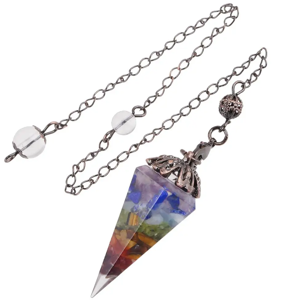 

TUMBEELLUWA Healing Crystal Hexagon Prism Pendulum for Dowsing,Orgone Cone Faceted Stone Pendant with Chain for Reiki Divination