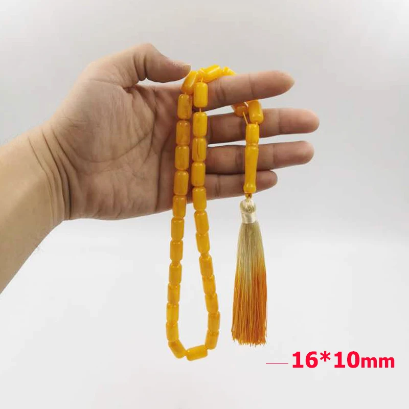Tasbih Yellow Resin Man bracelet 33 beads muslim gifts rosary kehribar islamic jewelry Arabic Misbaha Eid Mubarak