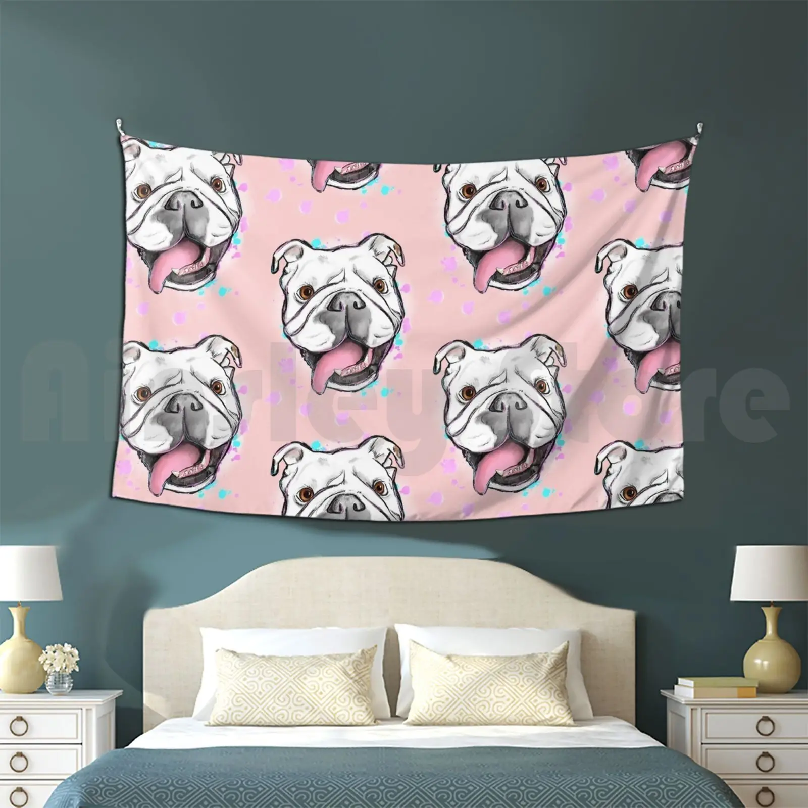 Princess Buttercup In The Pink Tapestry Living Room Bedroom 3157 Bulldog English Bulldog Bully Dog Pet