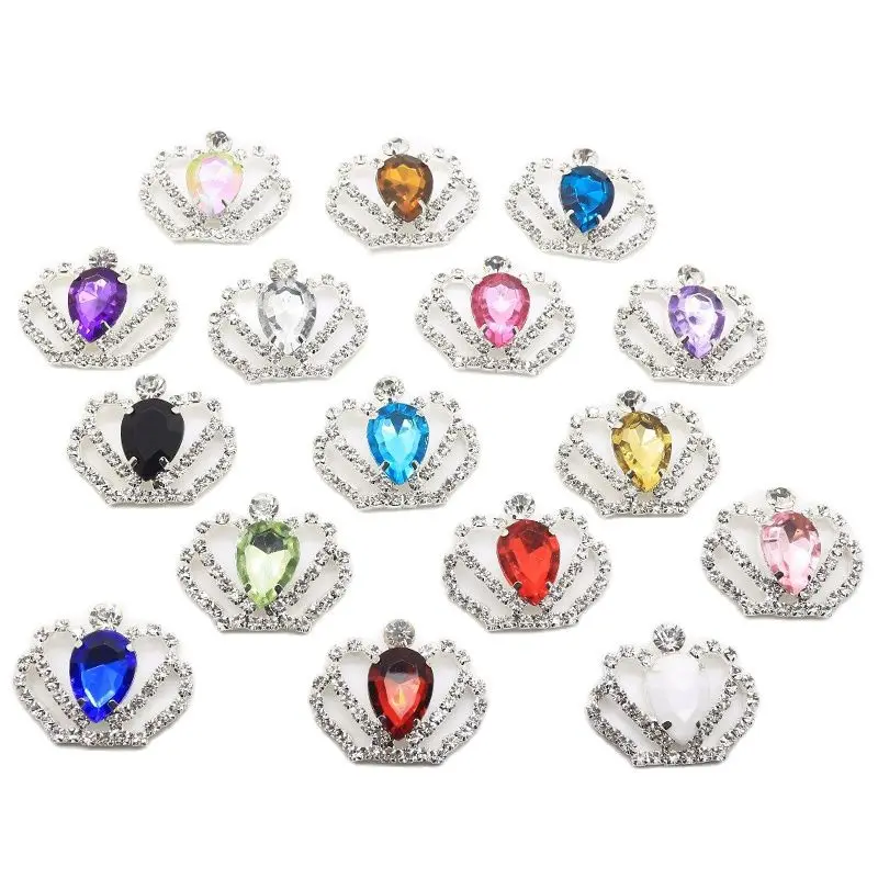 New hot 10pcs mixed color 27*36mm Shining Rhinestone Crown Diy household items Fine party and festival DIY decoration wholesale