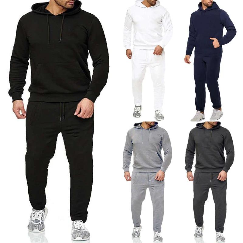 2 Piece/Set Men's Fitness Tracksuit Casual Sport Pants Top Sweatsuit Hoodie Set Casual Solid Sports Set Fashion Sportswear New