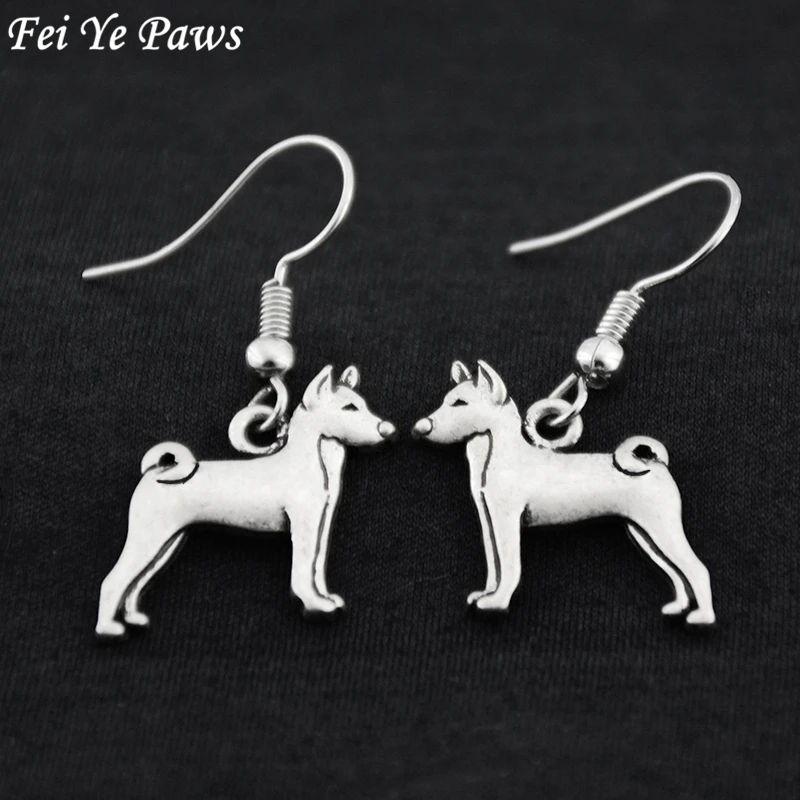 Vintage Silver Color Boho Basenji Dog Charm Drop Dangle Earrings Long Statement Ladies Earrings For Women Pet Jewelry Bijoux