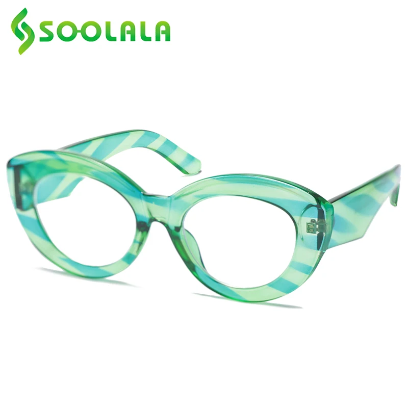 

SOOLALA Oval Anti Blue Light Reading Glasses Women Computer Full Frame Ladies Reader Magnifying Presbyopic Eyeglasses with Cases