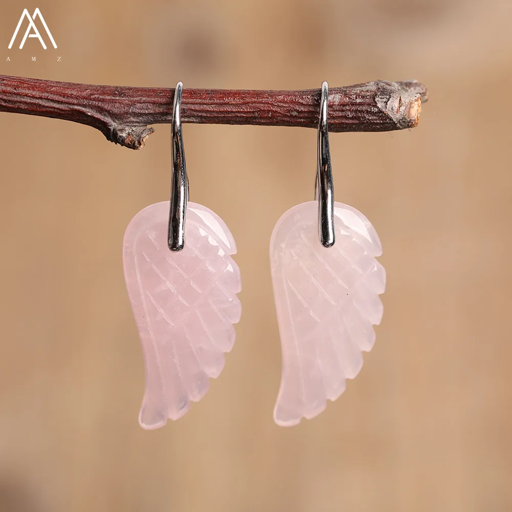 Natural Stone Carved Angel Wings Dangle Earring For Women Gems Stone Unique Drop Earrings Classic Fashion Jewelry Gift Dropship image 4