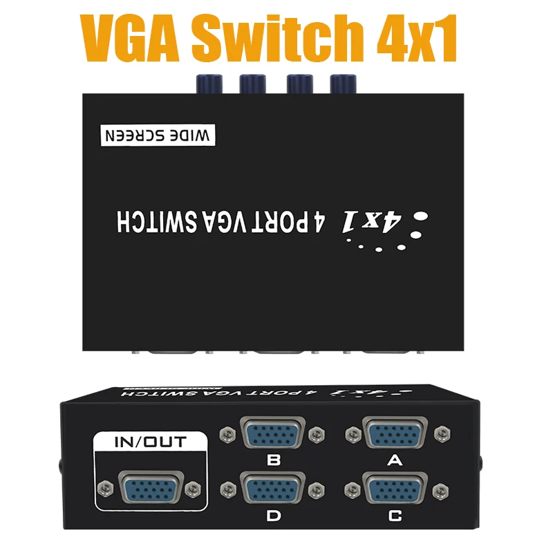VGA Switch 4 IN 1 OUT 1080P 60Hz 4VGA Signal In 1 VGA Signal Out 4 Ports Sharer HD Converter for Computer Laptop Desktop Monitor