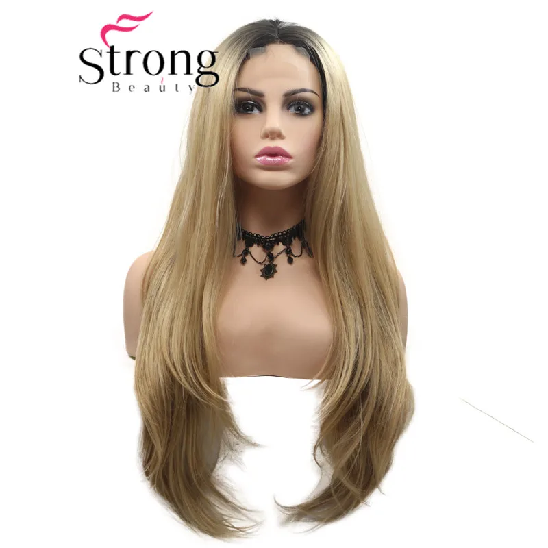 

StrongBeauty Natural Straight Synthetic Lace Front Wigs Black Gold Blond Heat Resistant Wigs With Middel Part Lace Wig for Women