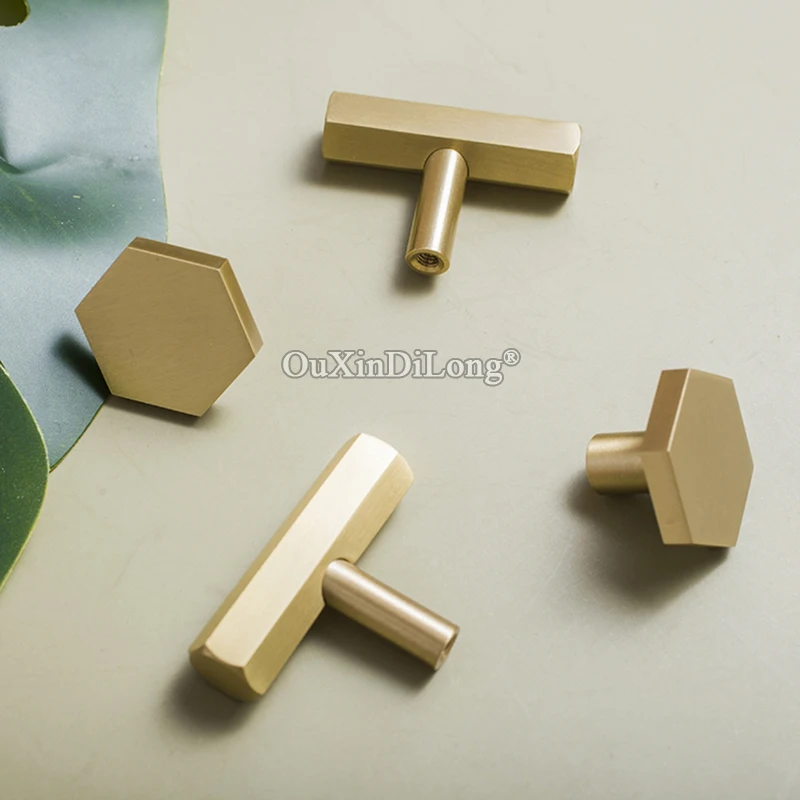 European 2PCS Solid Brass T-bar Furniture Handles Drawer Pulls Cupboard Wardrobe Kitchen Shoe TV Cabinet Pulls Handles and Knobs