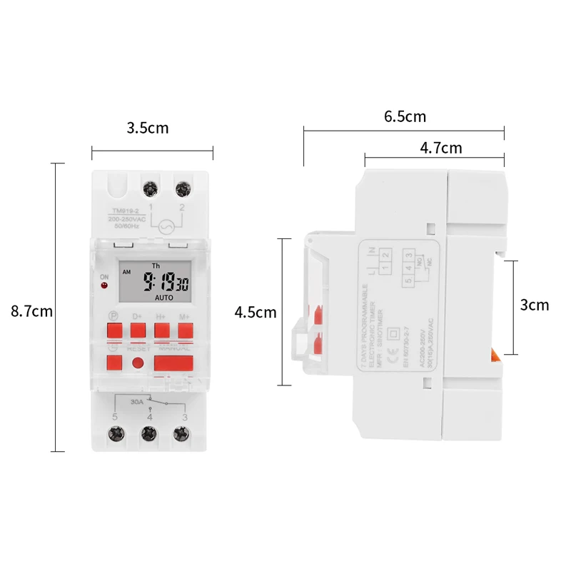 SINOTIMER 30A Load 220V 230V AC Programmable Weekly Digital TIMER SWITCH Relay Control Time 7 Days Auto ON OFF Din Rail Mounted