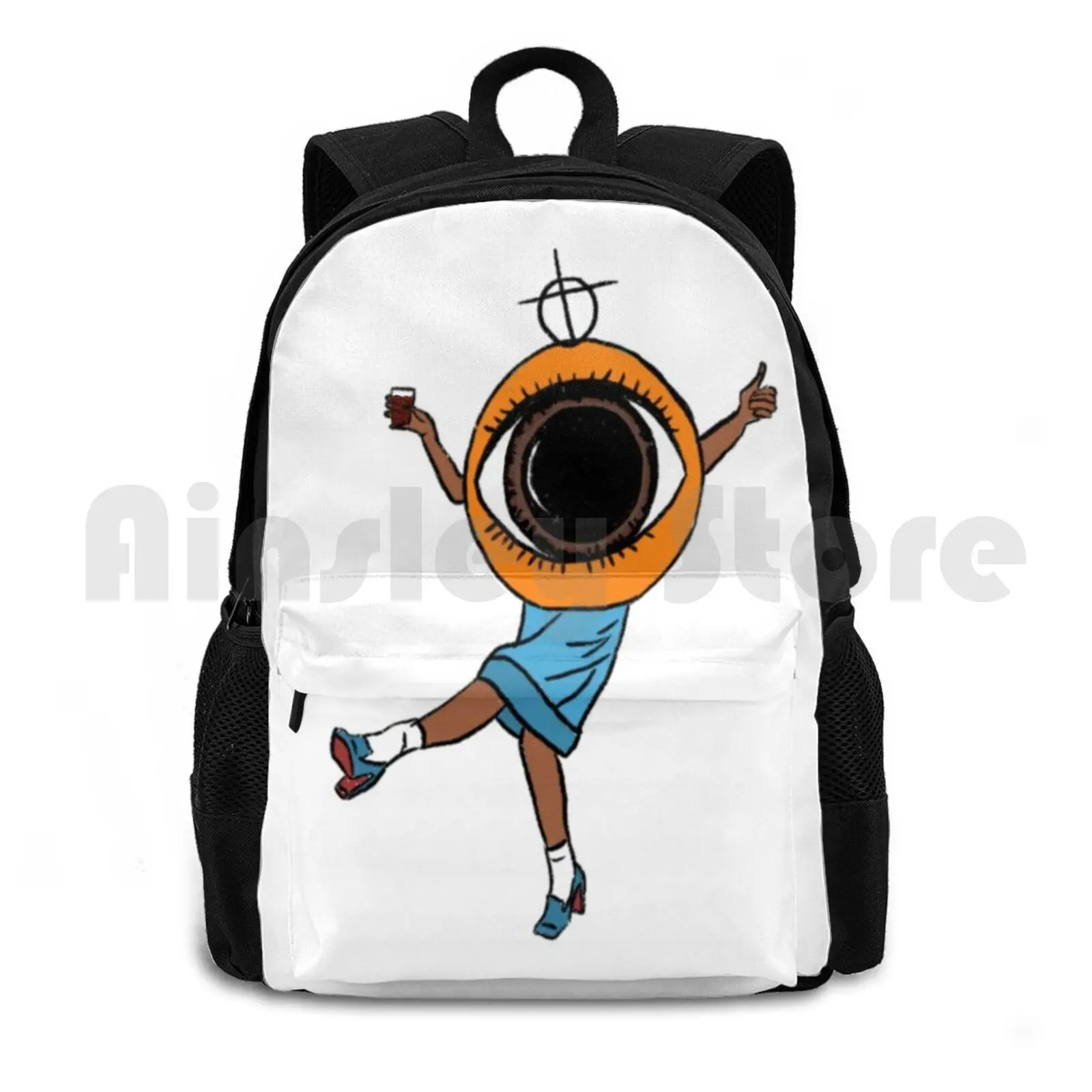 Eyeball Lady Outdoor Hiking Backpack Waterproof Camping Travel Vintage Costume Costume Blue Orange Eye Blue And Orange Lady In