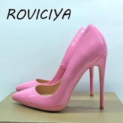 Pink women classic pumps wedding shoes 12cm high heels women stilettos ladies shoes 10cm 8cm QP060 ROVICIYA