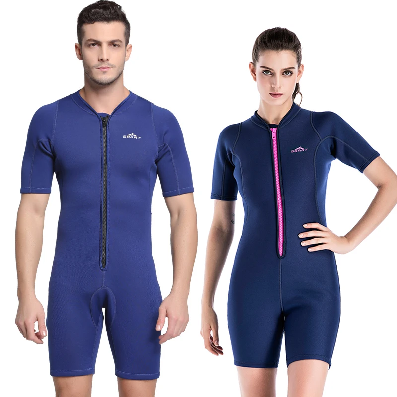 SBART 2mm Neoprene Wetsuit Men Women Snorkeling Surf One Piece Jumpsuit Diving Short Sleeve Wetsuit Warm Winter Couple Swimwear