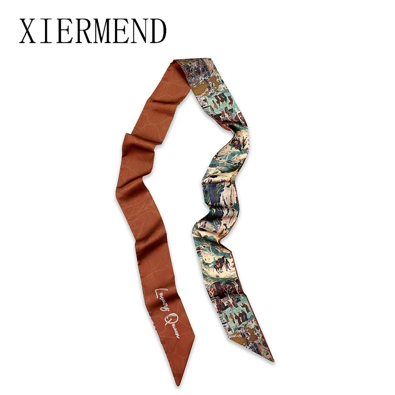 long spring and autumn ancient fairy paintings silk scarves summer scarf female narrow strip handbags ribbon belt skinny scarf