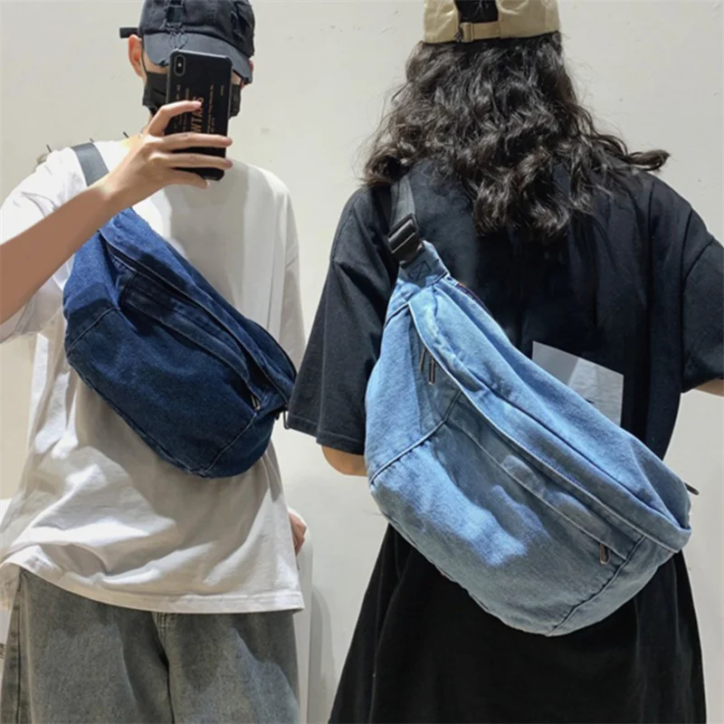 Sac à Bandoulière Unisexe en Denim de Grande Capacité, Sacoche Hip Hop Solide avec Ceinture pour Documents, Nouvelle Collection pour Fille et Femme