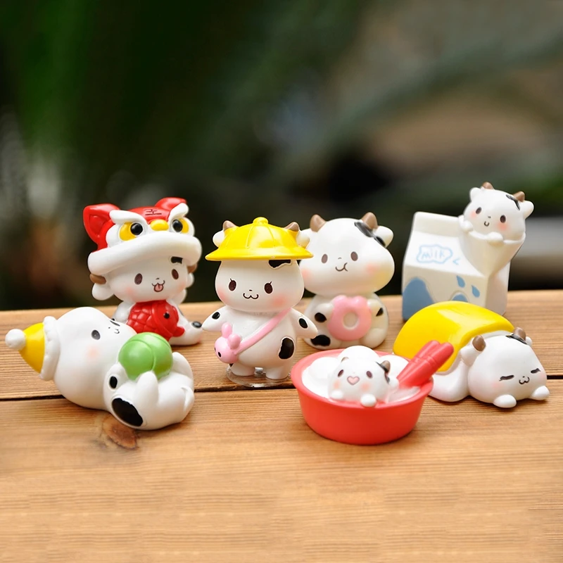 Resin Cow Decoration Cute Animal Desk Bedroom Decoration Children's Small Toys Creative Personality Birthday Gifts