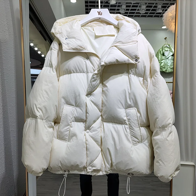 2024 Autumn Winter Hooded Down Jacket Fashion 90% White Duck Down Bread Jacket Women\'s Thickened Warm Long Sleeve Korean Outwear