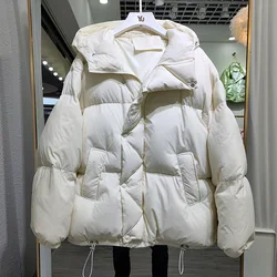 2024 Autumn Winter Hooded Down Jacket Fashion 90% White Duck Down Bread Jacket Women's Thickened Warm Long Sleeve Korean Outwear