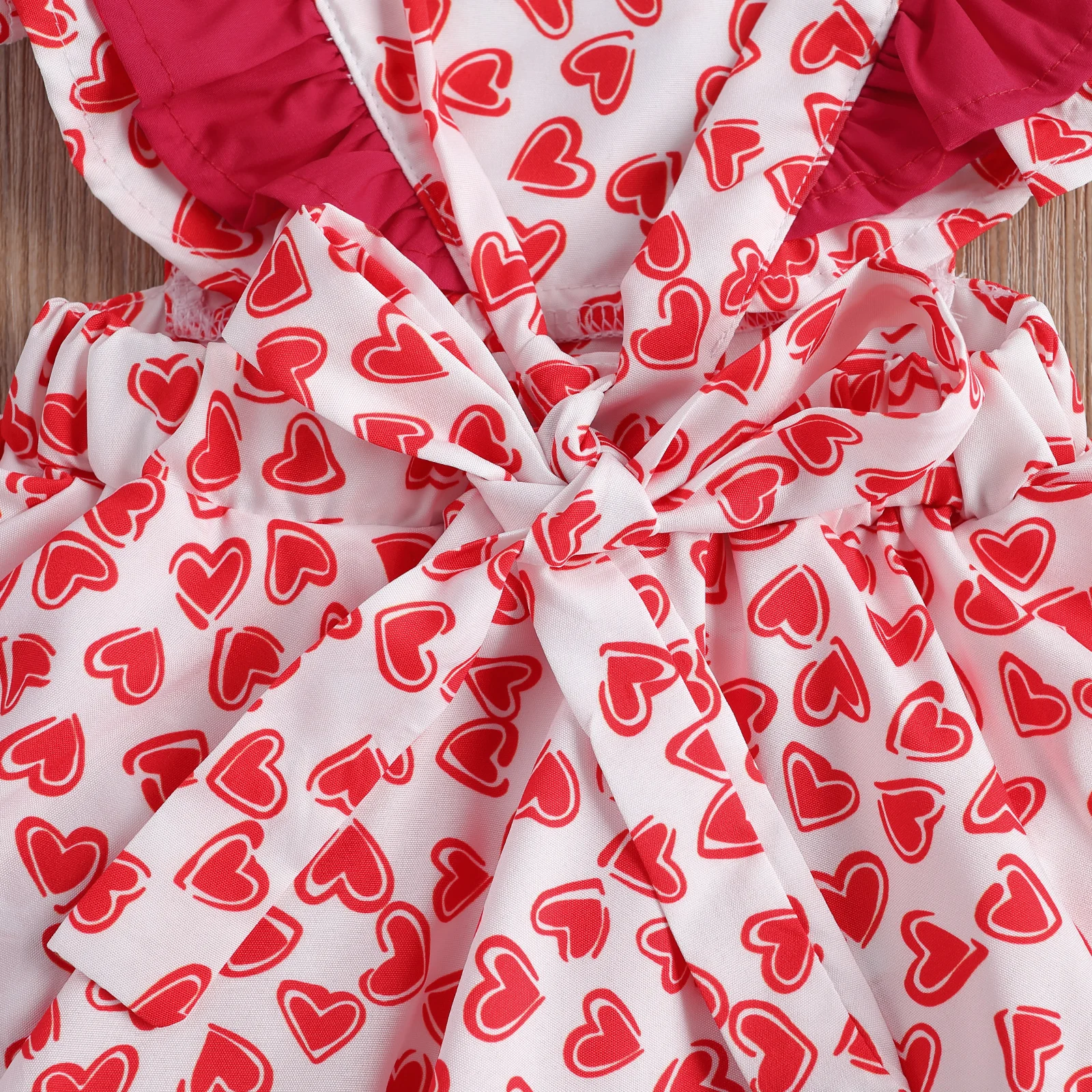 Baby Girl’s Ruffles Fly Sleeve Jumpsuits Summer Sweet Heart Pattern Bandage Romper and Headband