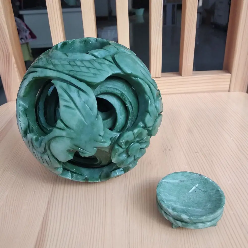 Excellent Puzzle Ball Magical 4 Layers Sphere Lucky Feng Shui Dragon Phoenix Carven By Nature Green Jade