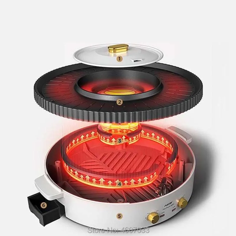 Multifunctionele Alles-In-Één Pot Huishoudelijke Koreaanse Braadpan Grillen Frituren Koken Dual-Purpose Pot Barbecue Machine