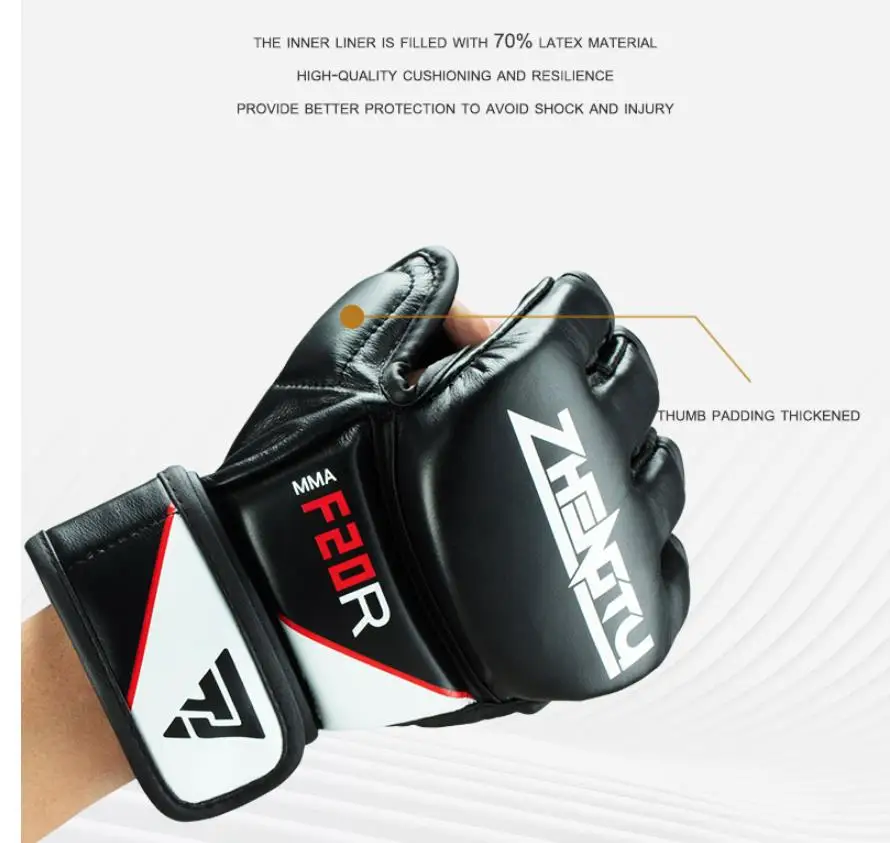 MMA Gloves for Men Martial Arts Sparring Cowhide Leather Boxing Gloves for Muay Thai Punching Bag Combat Training Kickboxing