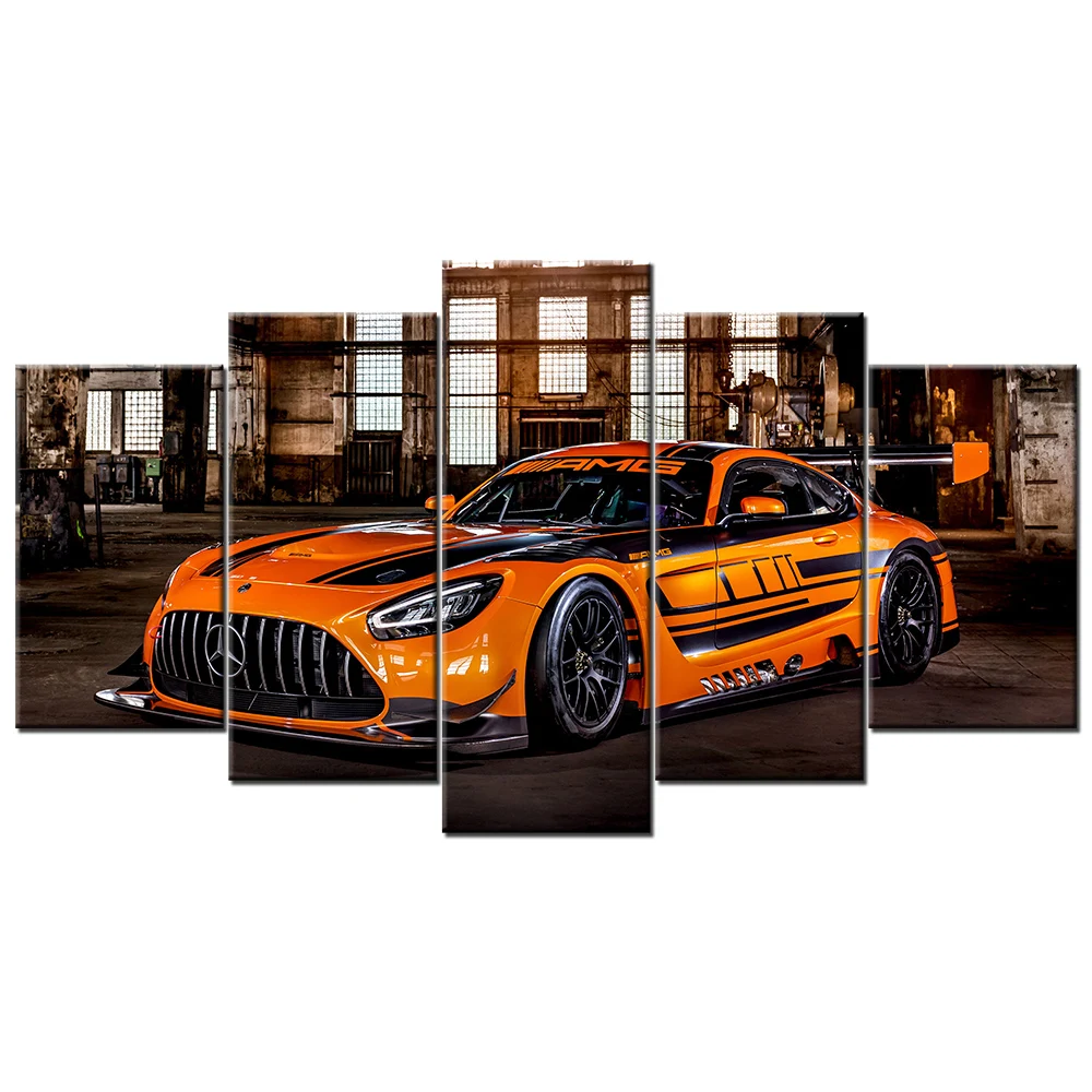 Modular Pictures Wall Art HD Prints 5 Pieces AMG GT3 Supercar Canvas Painting Home Bedside Decor Poster