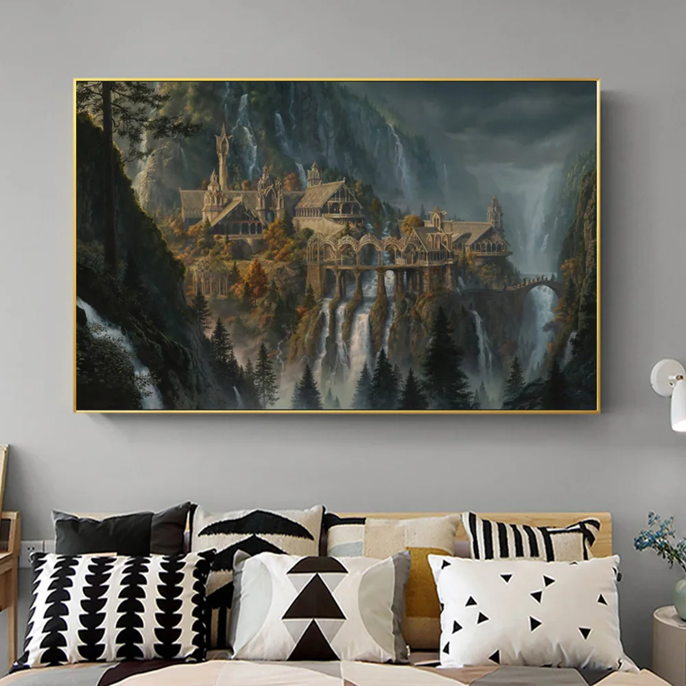 Middle-Earth Rivendell Landscape Movie Poster And Prints Painting On Canvas Wall Art One Ring Film Picture For Room Decoration