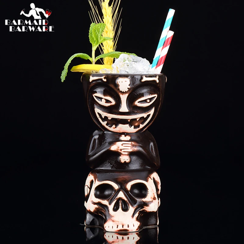 

550ml Skull Doll Tiki Mug Cocktail Cup Beer Wine Mug Ceramic Tiki Mugs Art Crafts Creative Hawaii Mugs