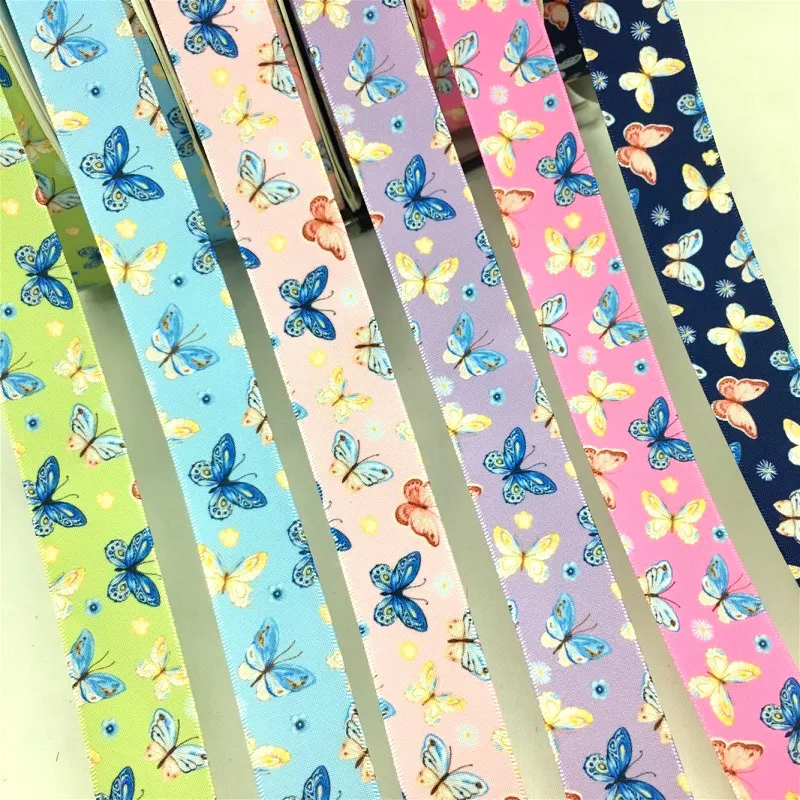 5Y 2.5cm Beautiful Flowers Printed Satin Ribbon For Handmade DIY Craft Bows  Marriage Easter Christmas Deco Gift Floral Packing