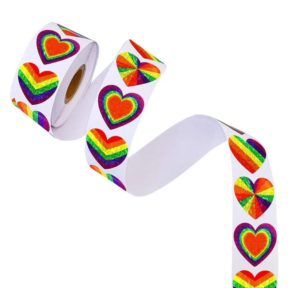 500pcs 1.5 Inch Love Gay Pride Rainbow Heart Stickers Various Striped Ribbon Valentine's Day Supporting The LGBT Spreading Love