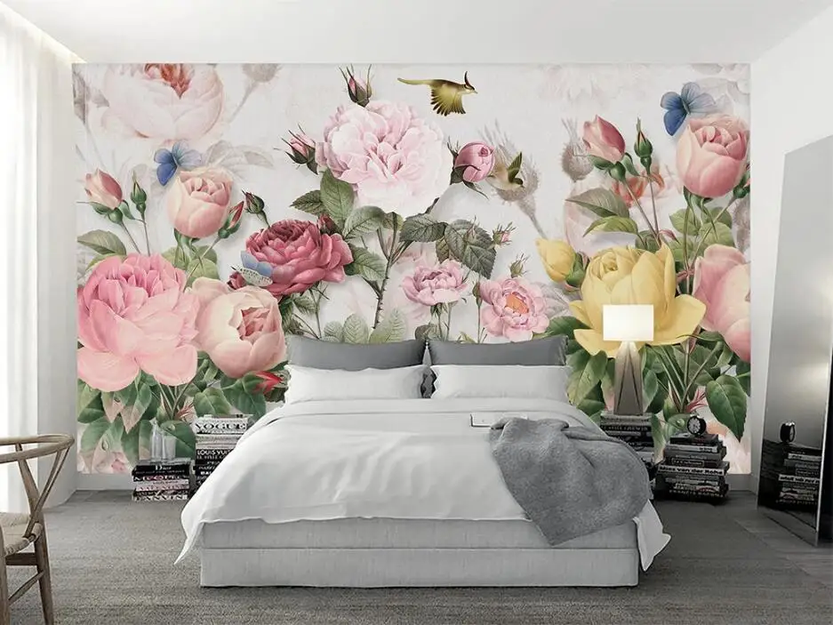 Bacal Custom wallpaper 3d european retro hand painted flowers bedroom mural TV background wall papel de parede  3d Marriage room