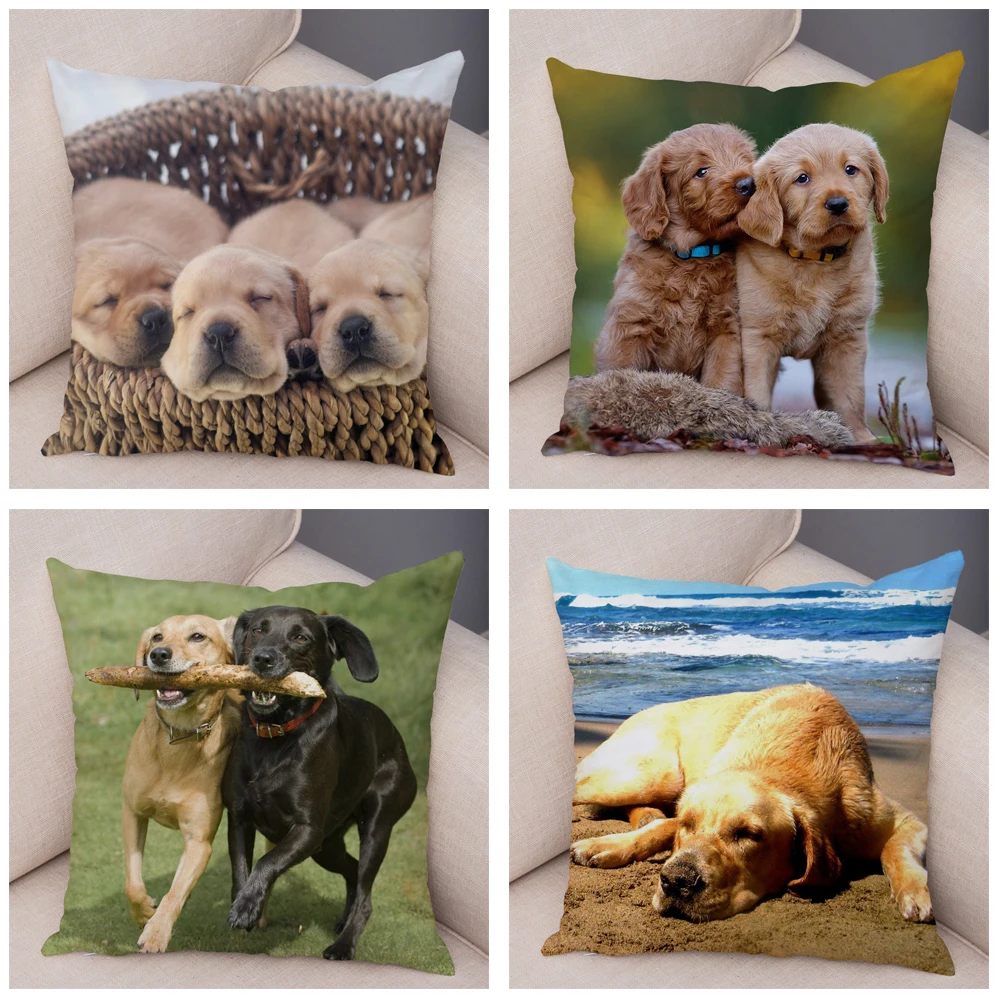 Labrador Dog Printed Cushion Cover for Sofa Home Car Decor Cute Pet Animal Pillowcase Super Soft Short Plush Pillow Case 45*45cm