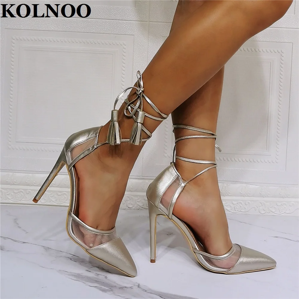 

Kolnoo Handmade Ladies Stiletto Heels Pumps Crisscross Strips Real Pictures Party Prom Dress Shoes Evening Club Fashion Shoes