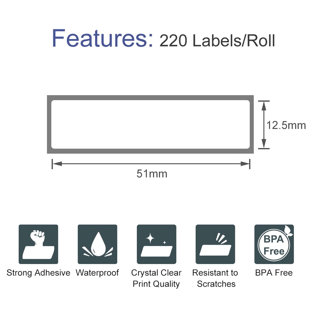 5 Roll Dymo 99017 Compatible Address Label Printer Labels Rolls - 51mm*12.5mm - Address Sticker- (220 Labels/Roll)