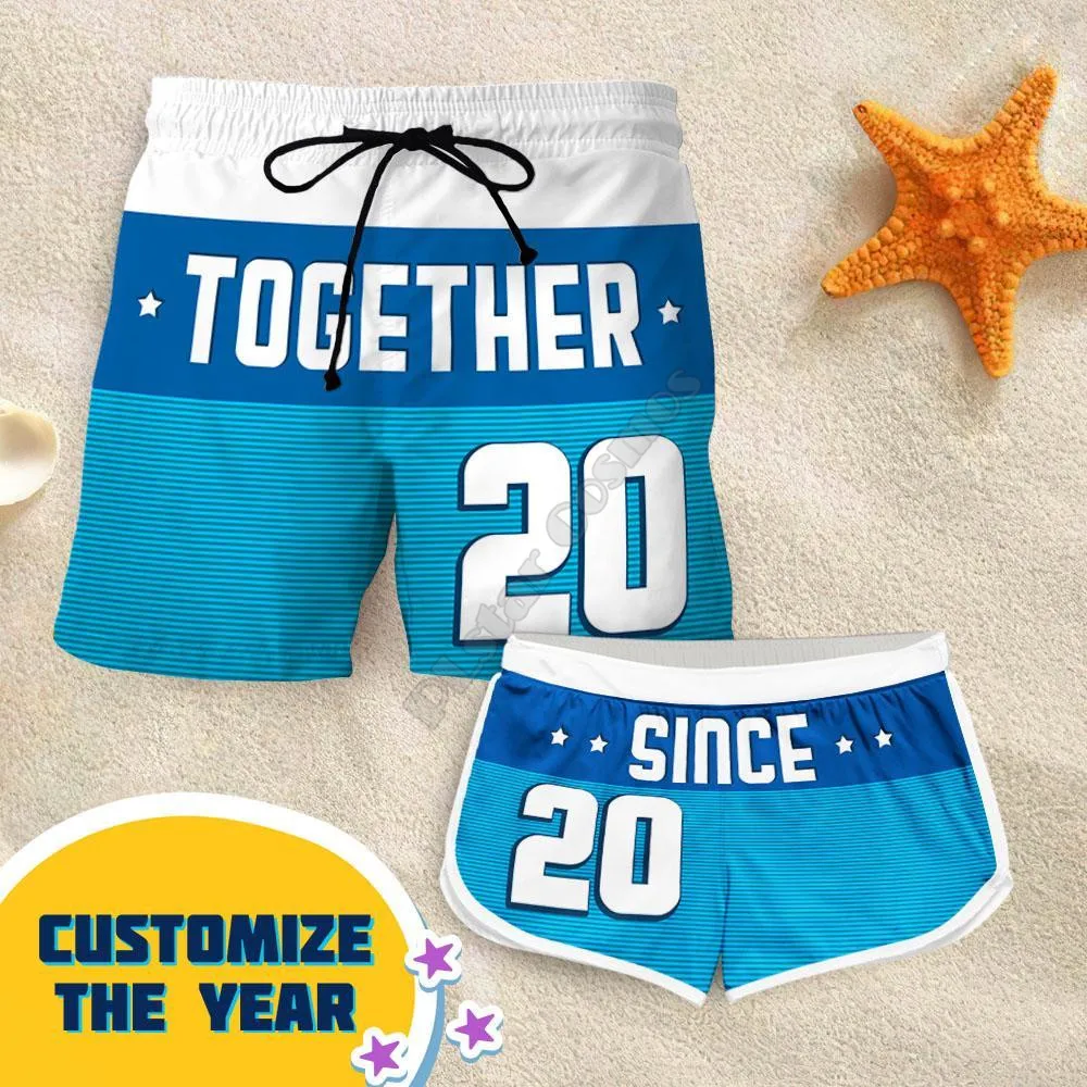 Couple Matching Together Since Personalized Shorts 3d Shorts women for men Elastic Waist Shorts Summer Couple Beach Shorts 02