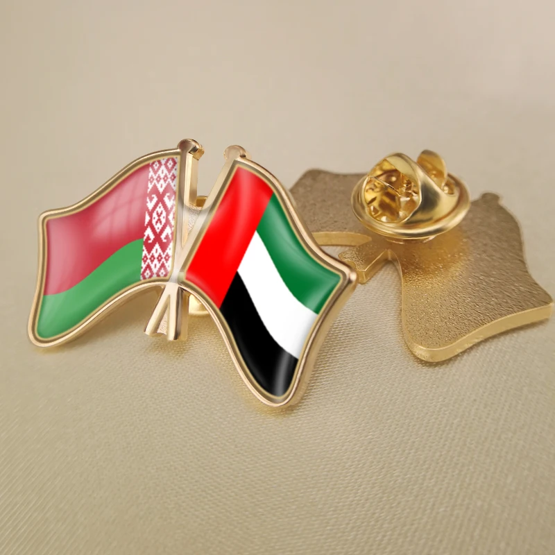 United Arab Emirates and Belarus Crossed Double Friendship Flags Lapel Pins Brooch Badges