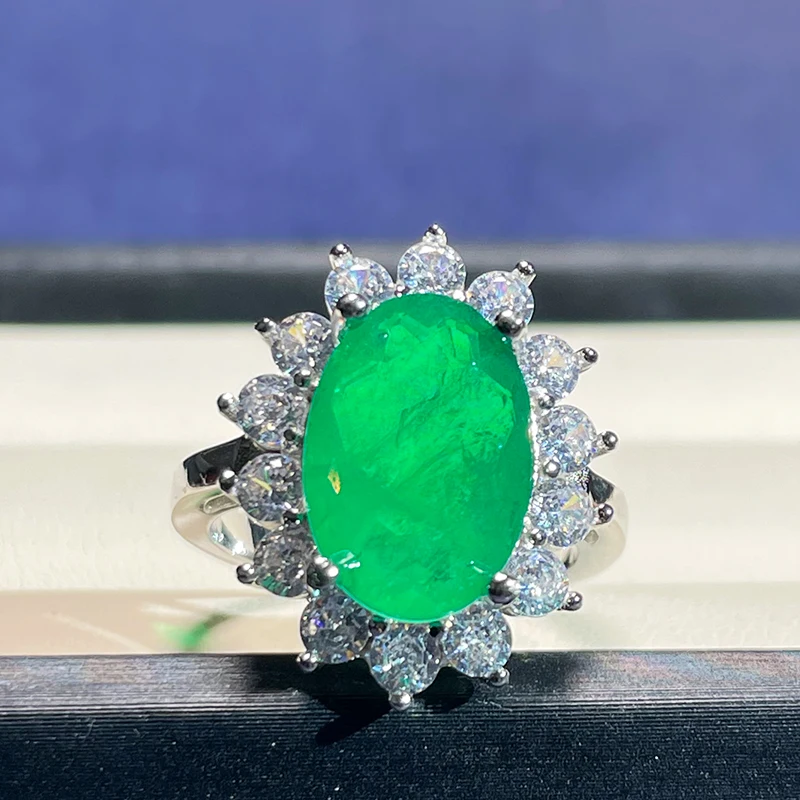 Cellacity 100%  Sterling Silver ring with Brazilian Paraiba Tourmaline Gemstones 10*14mm stone female silver fine jewelry